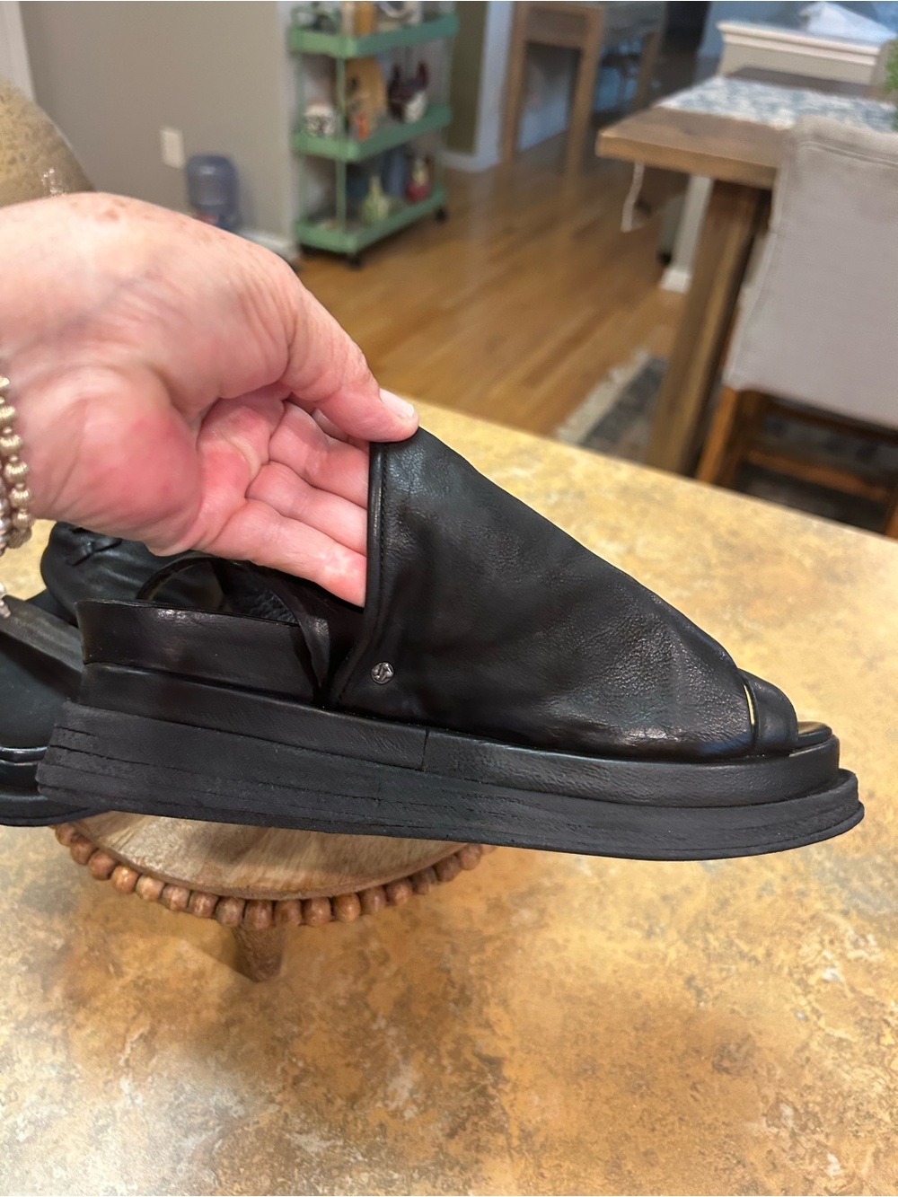 A.S.98 Black Leather Platform Sandal with Ankle Buckle - Picture 11 of 14